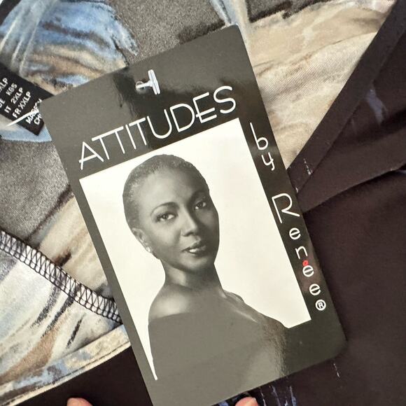 Attitudes by Renee Como Jersey Elbow Sleeve Maxi Dress 1X Petite Artsy Office - Picture 6 of 9